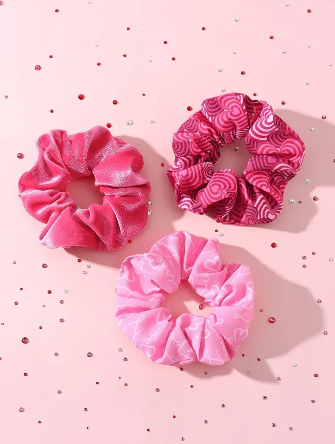 NEW Chouchou Heart Motif Scrunchies - 3 pieces
