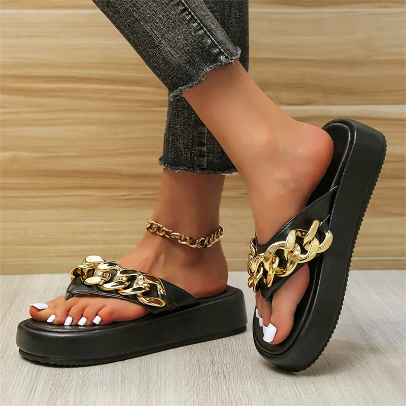 New Fashion Chain Flip-flops Flat Platform Slippers