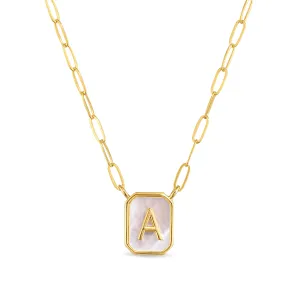 New! Mother of Pearl Paperclip Initial Necklace