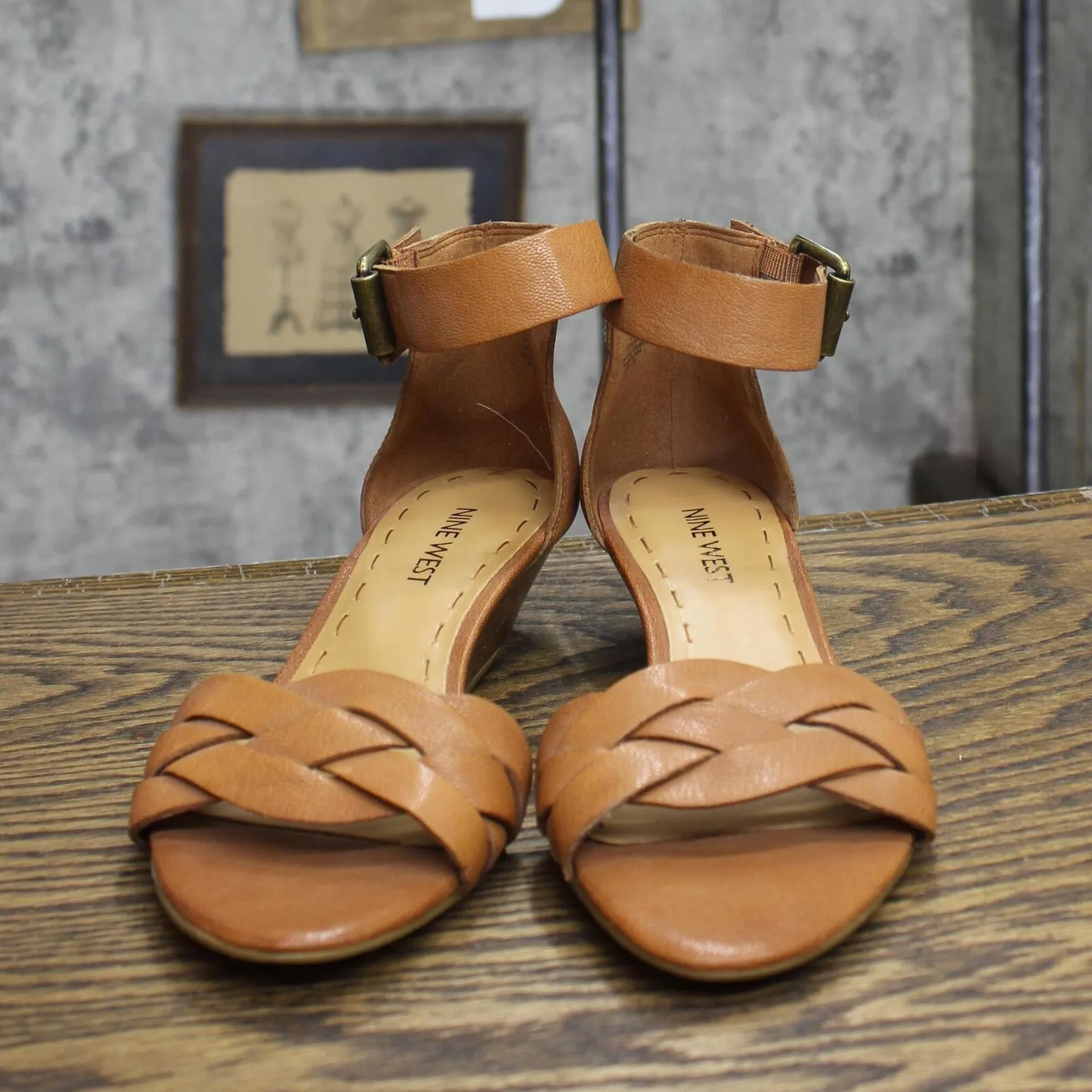 Nine West Womens Vintage NWVALCI Wedge Heel Sandals Cognac Brown 6M