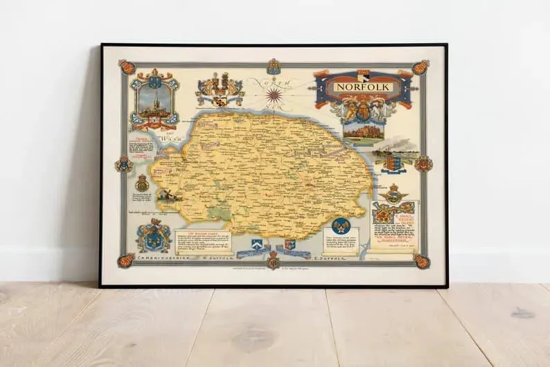 Norfolk Map Poster Print| Vintage Map Wall Art