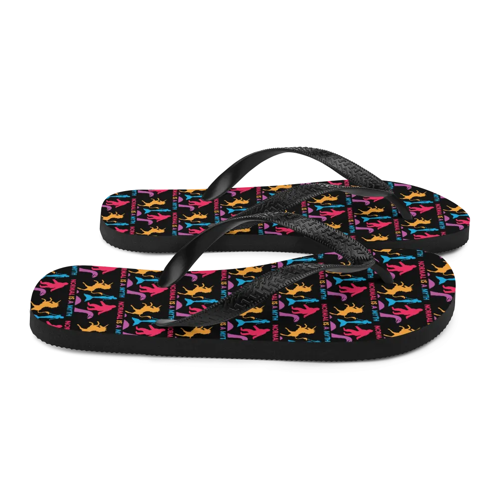 Normal is a Myth (Bigfoot, Mermaid, Unicorn & Loch Ness Monster Pattern) Flip-Flops