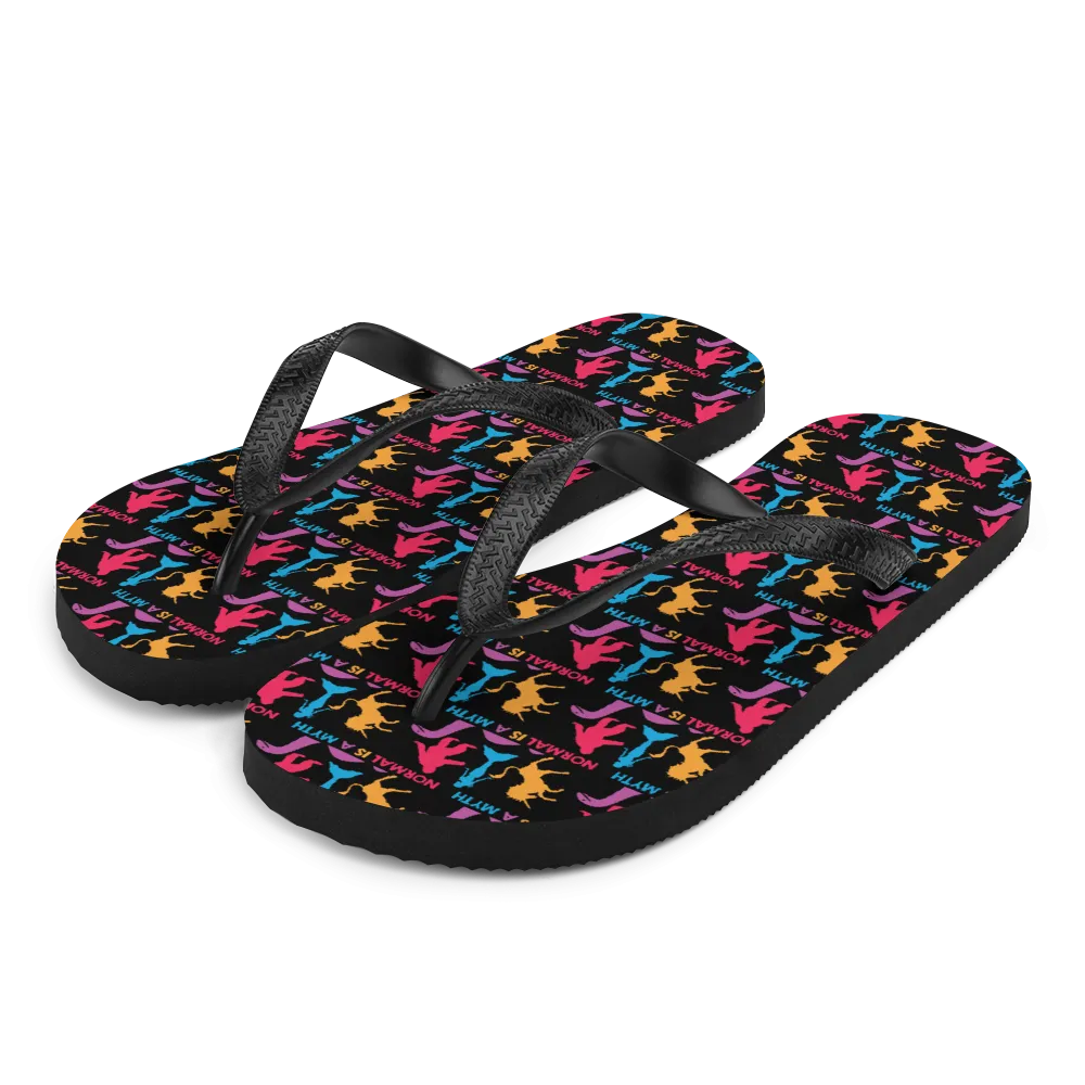 Normal is a Myth (Bigfoot, Mermaid, Unicorn & Loch Ness Monster Pattern) Flip-Flops