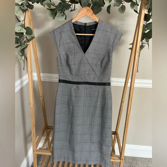 NWOT Karen Millen Grey and Black Tweed Midi Office Dress