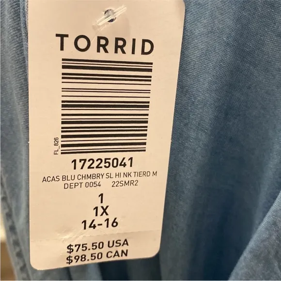 NWT! Torrid High Neck Tiered Mini Dress - Chambray Blue - 1X