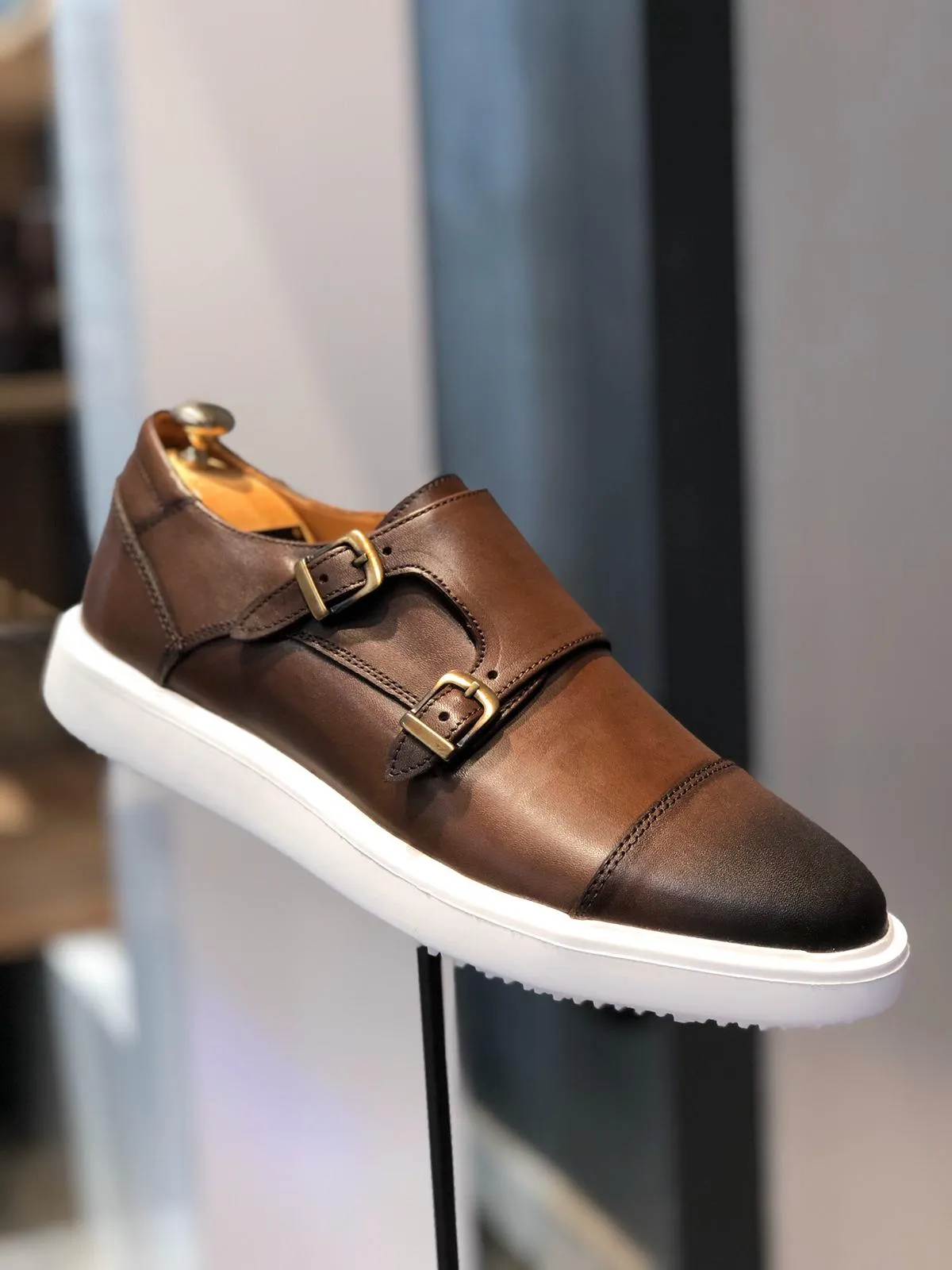 Odessa Brown Monk Strap Cap Toe Shoes