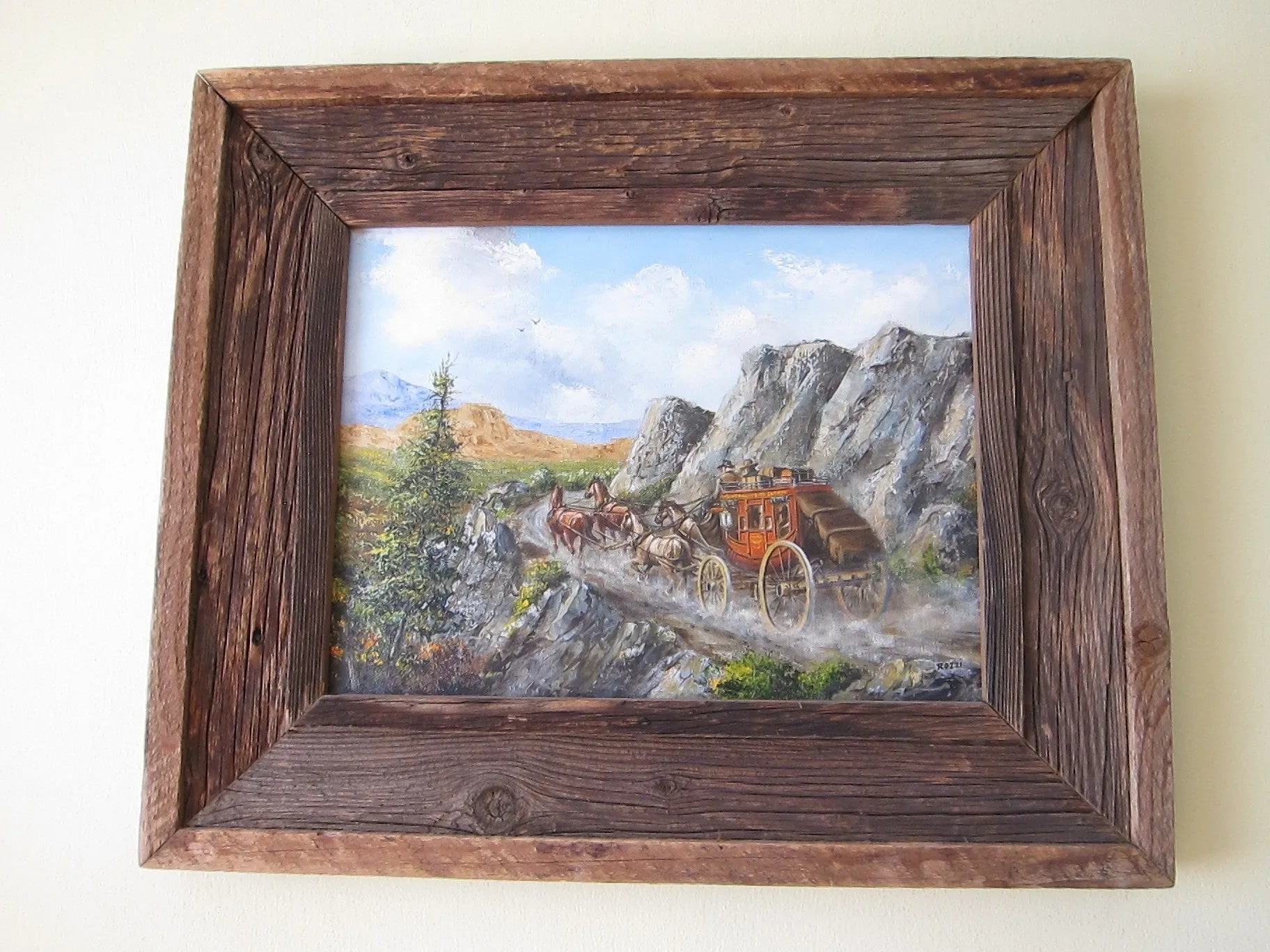 Oil Painting, Western Art, Jim Rozzi Wells Fargo Stagecoach "Low Gear Road"