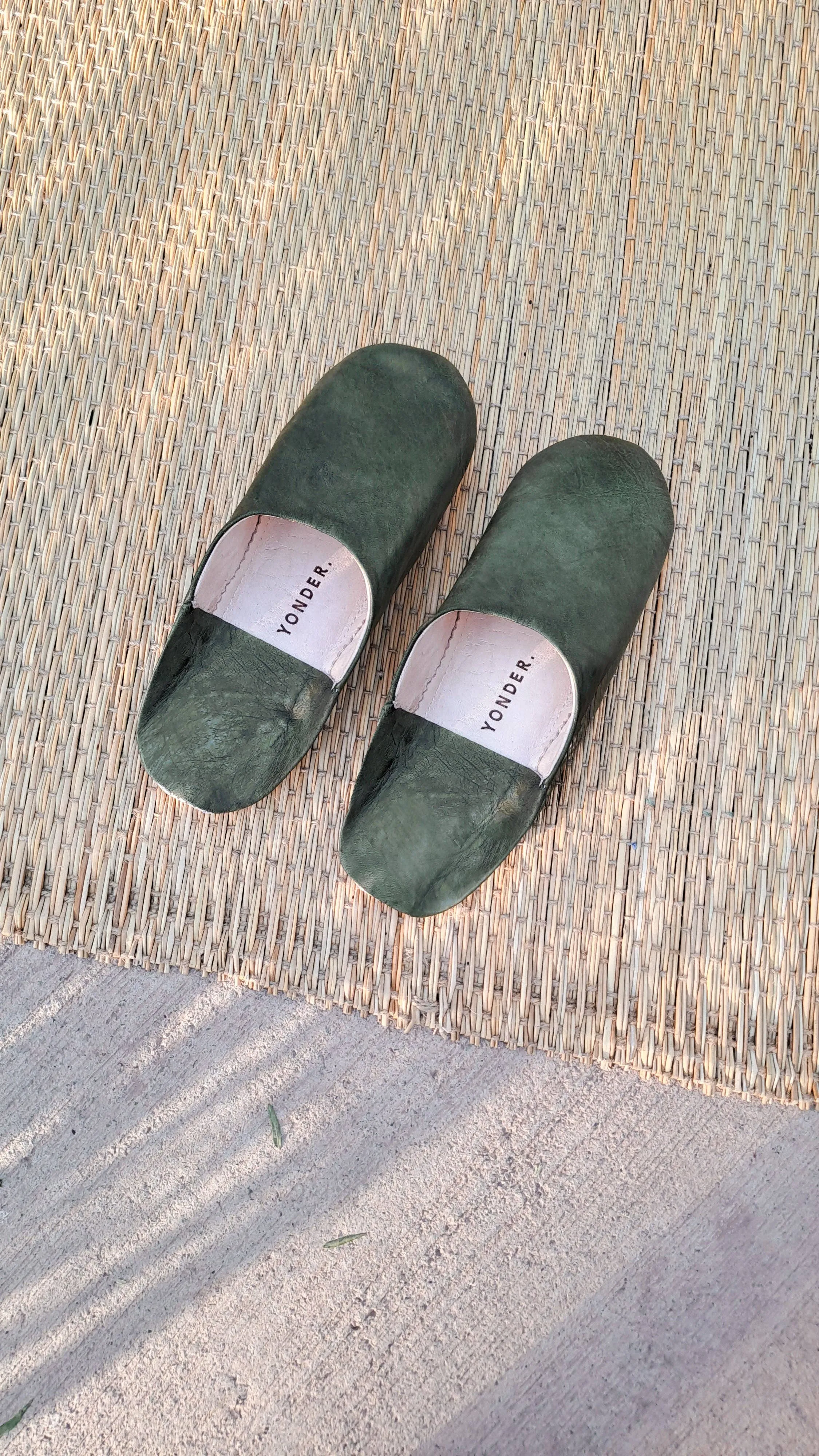 Olive Leather Babouche Slippers