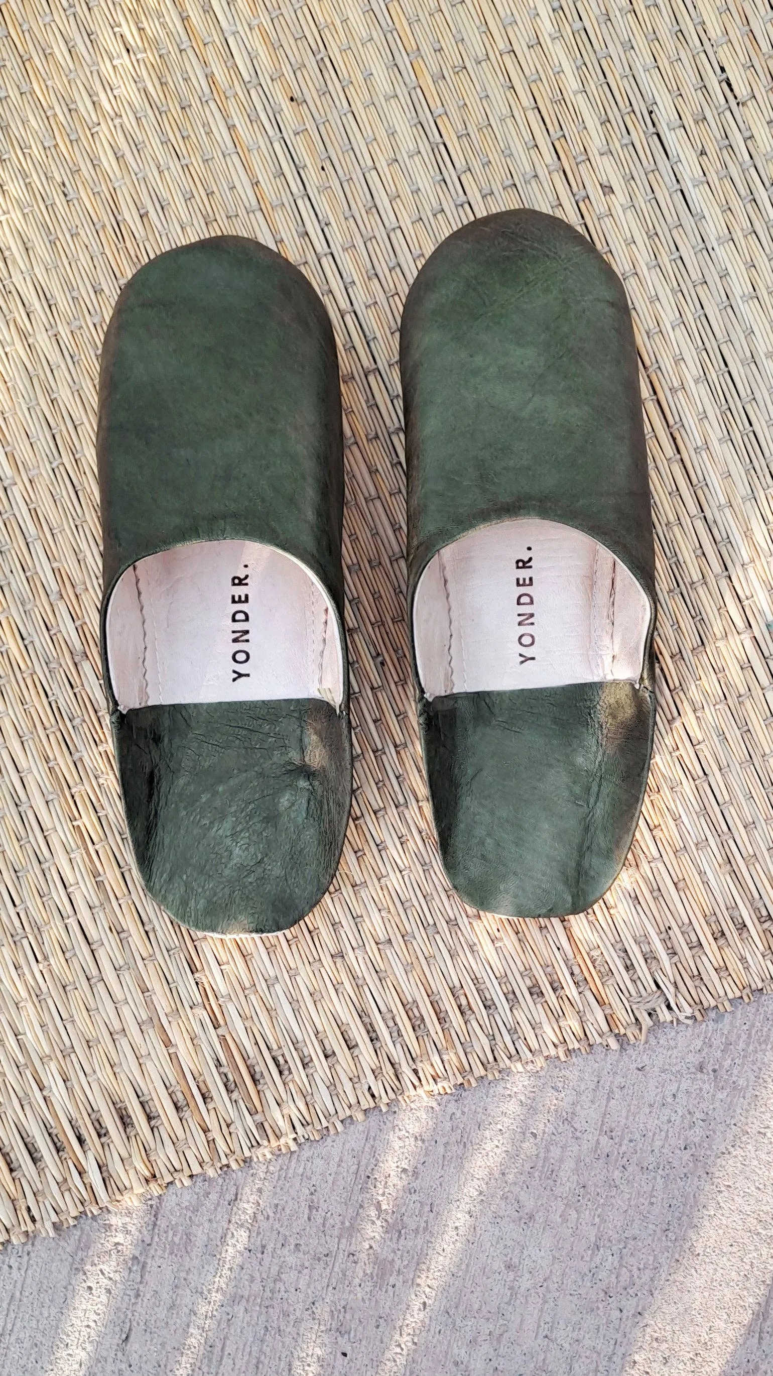 Olive Leather Babouche Slippers