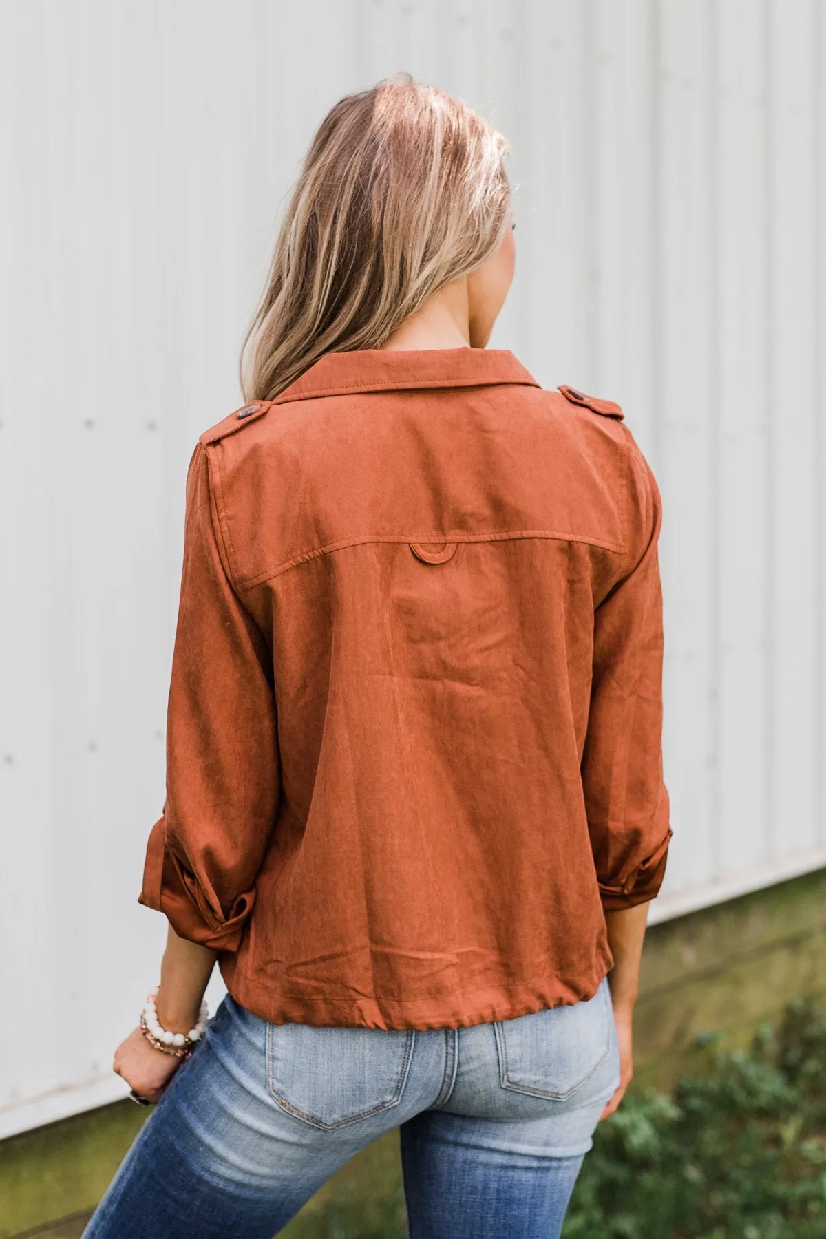 One Thing Right Lightweight Zip Up Jacket- Rust
