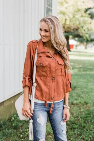 One Thing Right Lightweight Zip Up Jacket- Rust