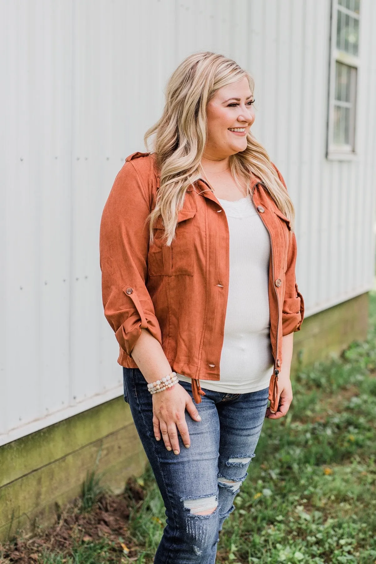 One Thing Right Lightweight Zip Up Jacket- Rust