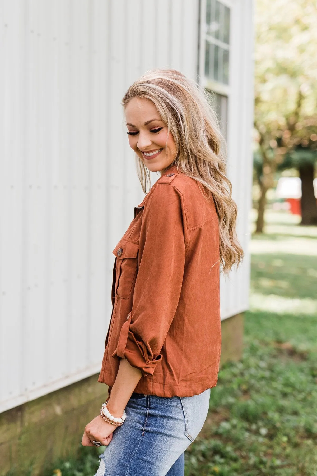 One Thing Right Lightweight Zip Up Jacket- Rust