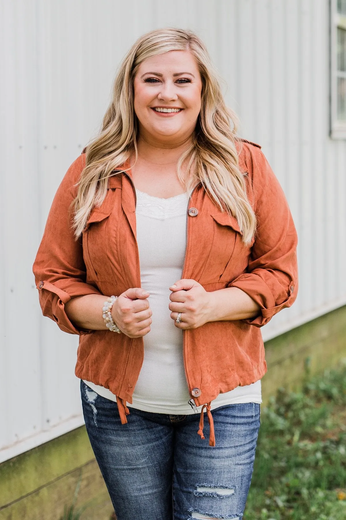 One Thing Right Lightweight Zip Up Jacket- Rust