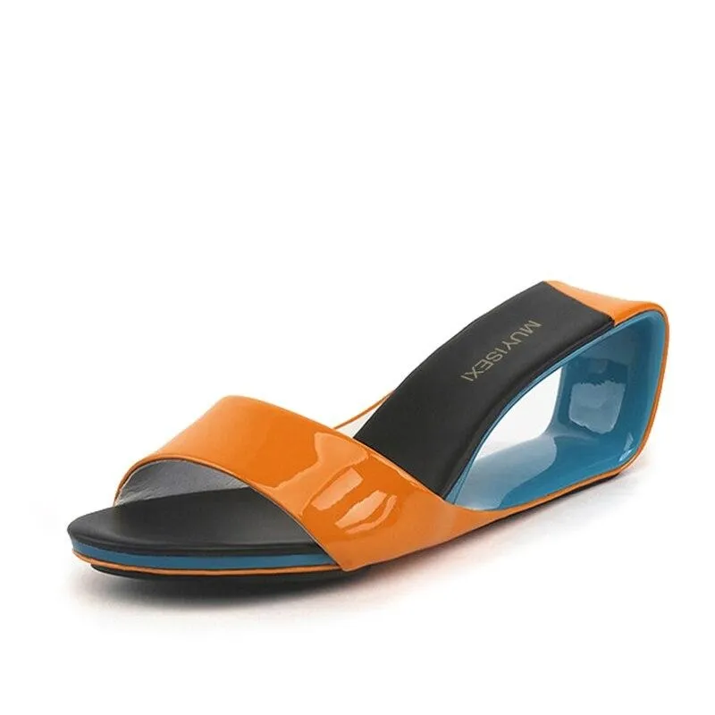 Orange Summer Slippers Sexy Women Sandals Wedge Shoes Woman 6cm Hollow Heel Slipper Casual Beach Slides Designer