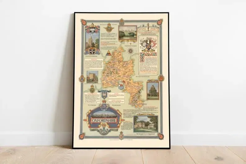Oxforshire Wall Map Print| Vintage Oxforshire Map Poster