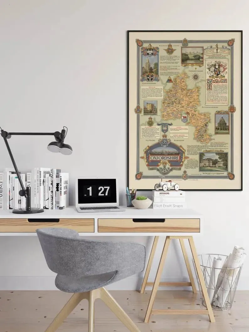 Oxforshire Wall Map Print| Vintage Oxforshire Map Poster