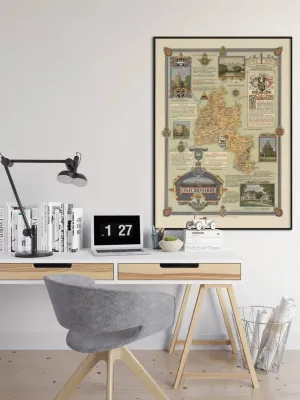 Oxforshire Wall Map Print| Vintage Oxforshire Map Poster