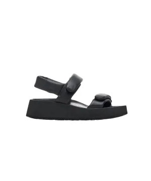 Papillio Theda Exquisite Smooth Leather Black Platform Wedge Sandals