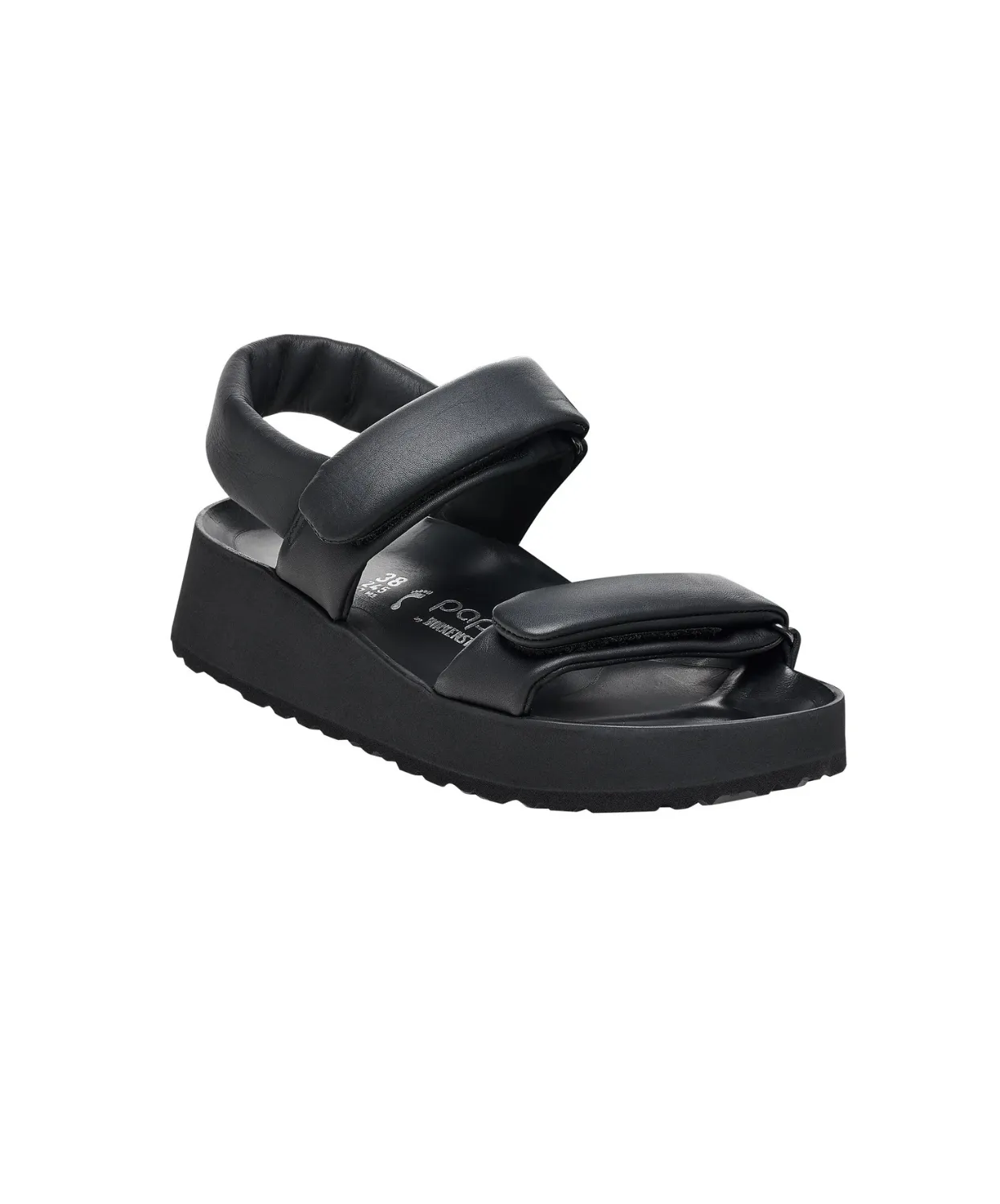 Papillio Theda Exquisite Smooth Leather Black Platform Wedge Sandals