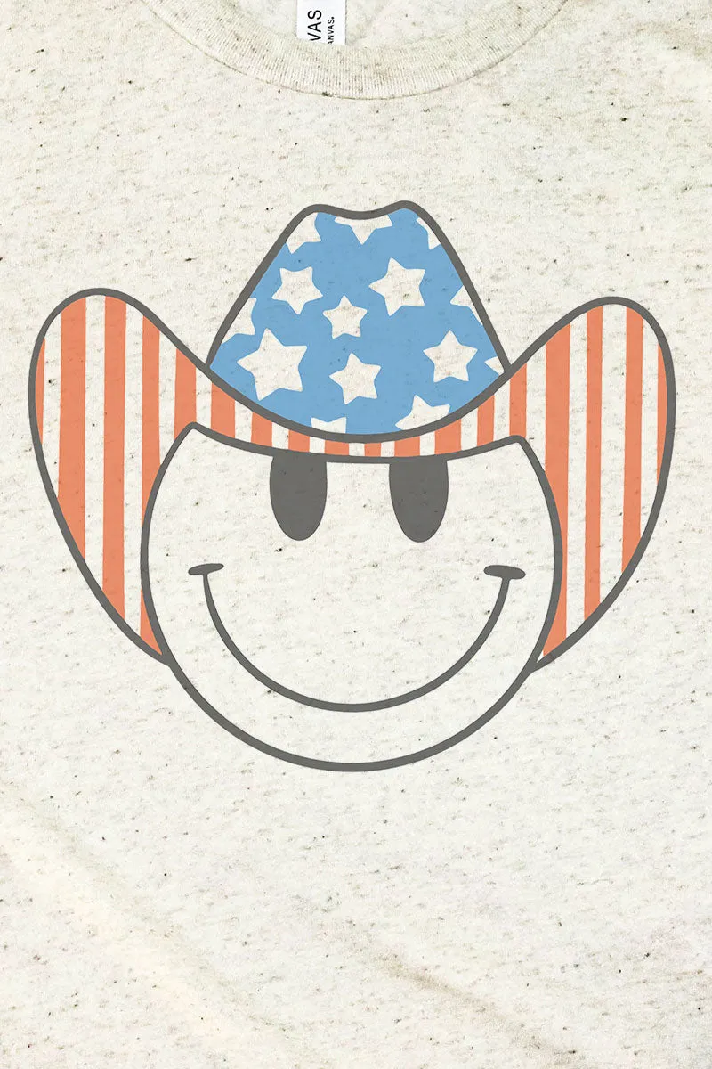 Patriotic Cowboy Happy Face Tri-Blend Short Sleeve Tee