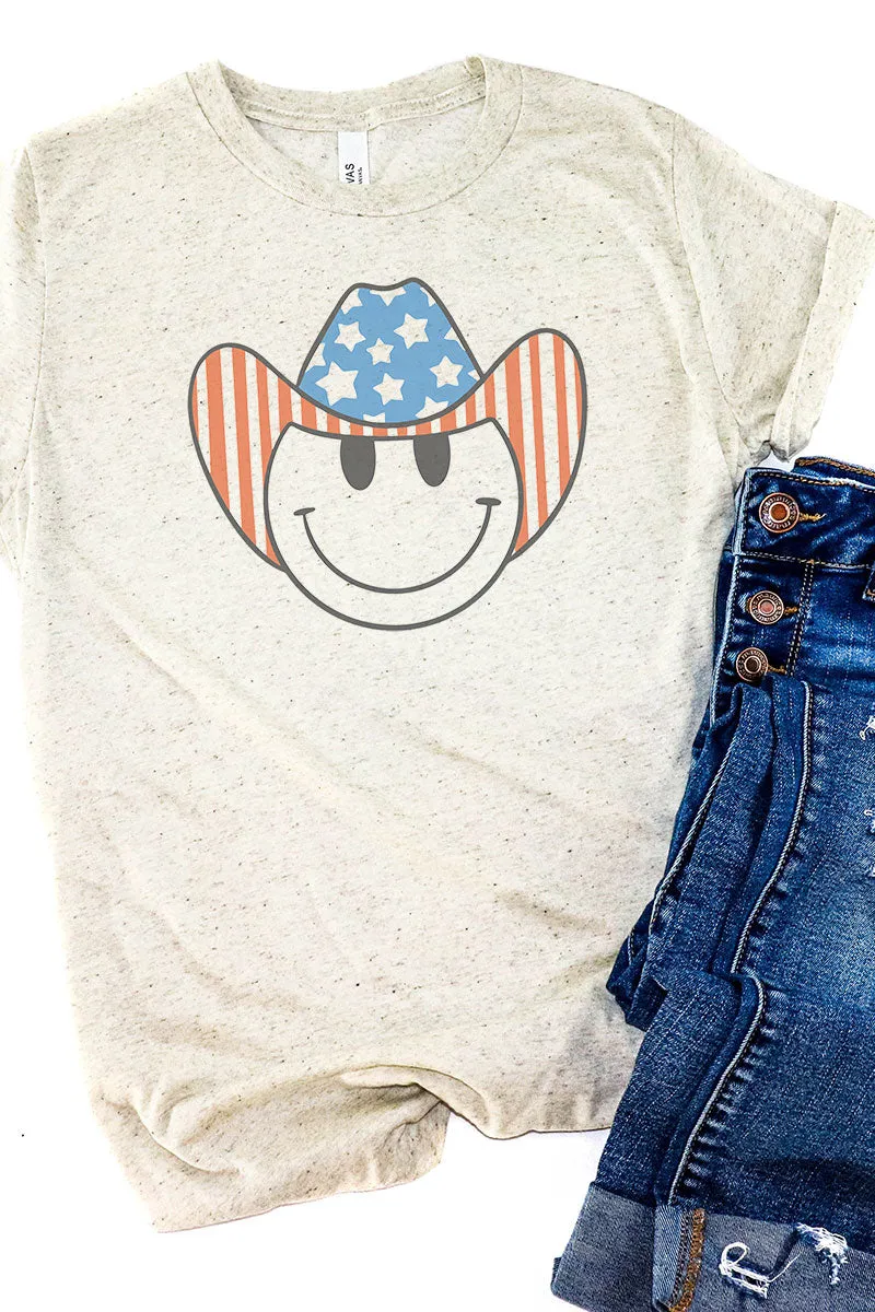 Patriotic Cowboy Happy Face Tri-Blend Short Sleeve Tee