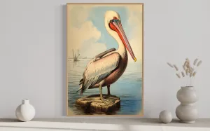Pelican Watercolor Vintage Painting Framed Canvas Wall Art