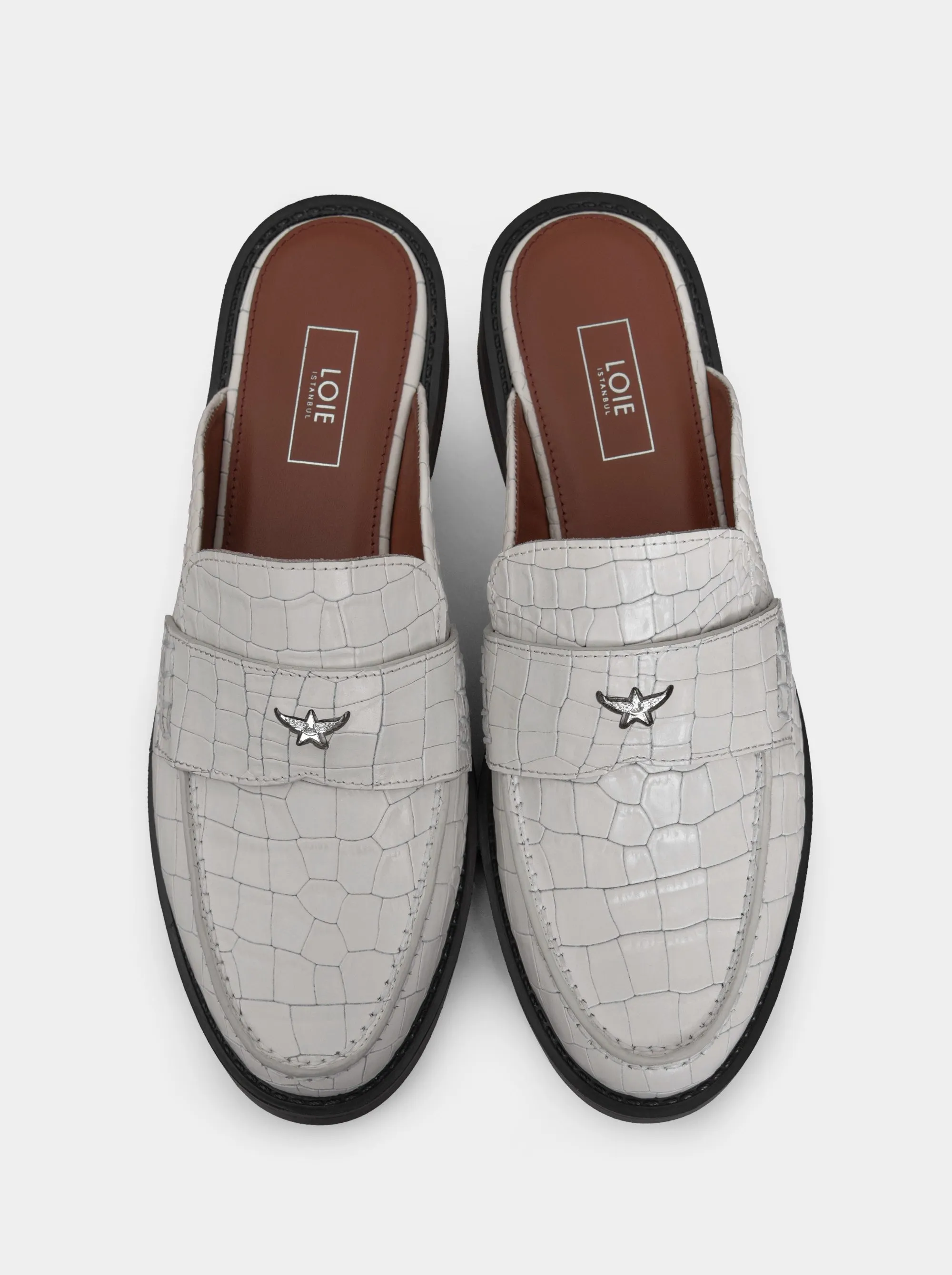 PEPE CRACED WHITE CROCO SLIPPERS