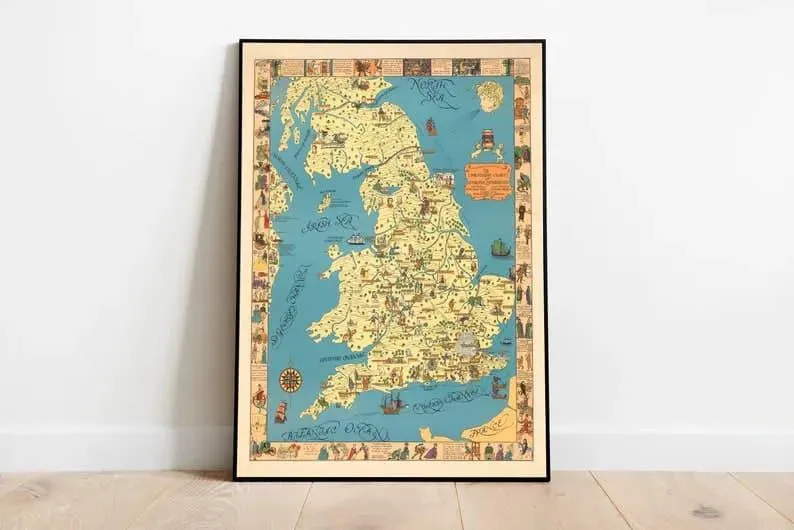 Pictorial Chart of English Literature| Vintage Map of England