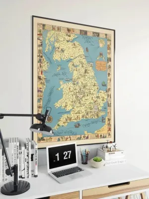 Pictorial Chart of English Literature| Vintage Map of England