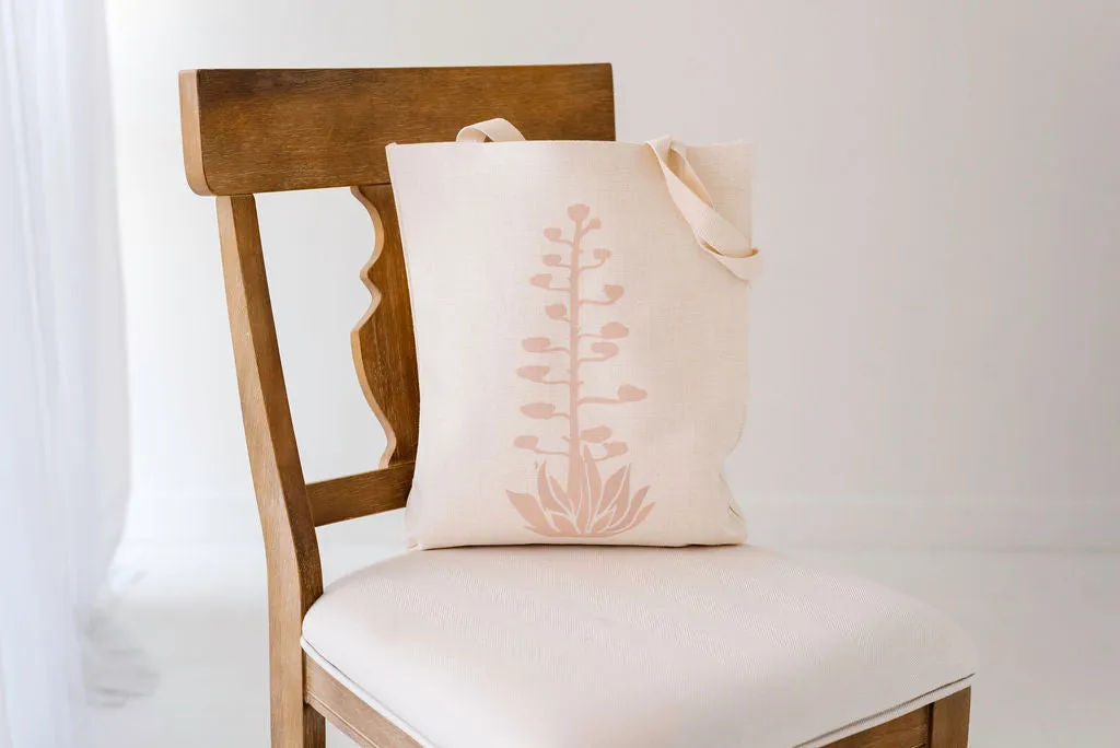 Pink Agave Bloom Linen Tote Bag, College Student Gift, Mother's Day Gift,Christmas Gift