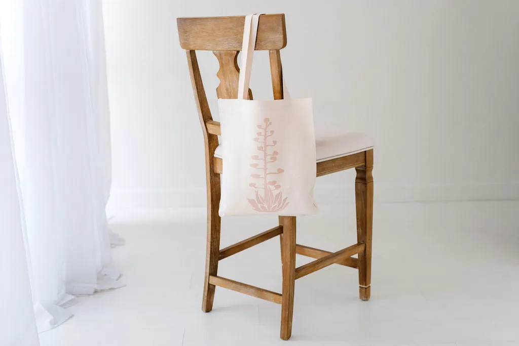Pink Agave Bloom Linen Tote Bag, College Student Gift, Mother's Day Gift,Christmas Gift