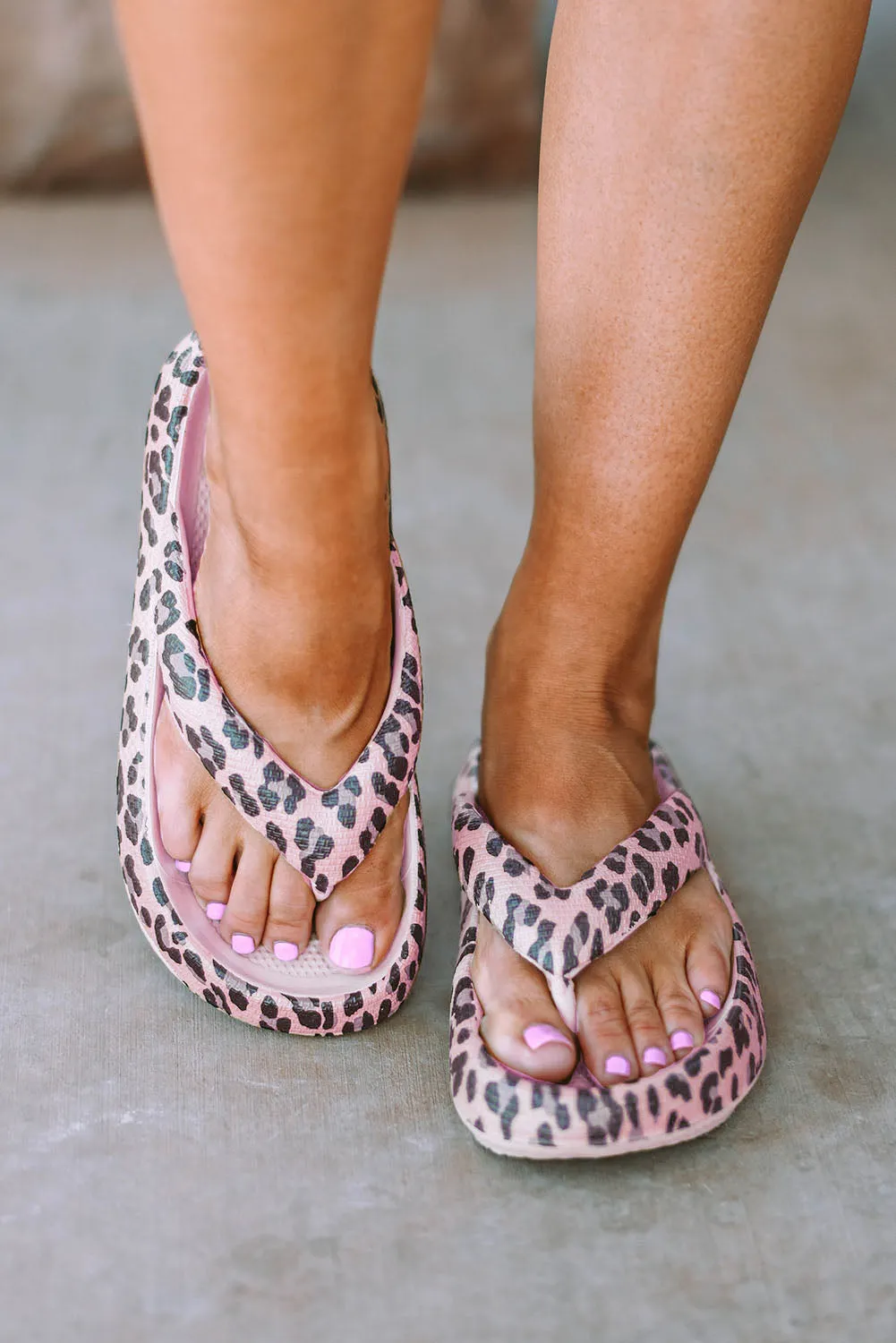 Pink Leopard Print Thick Sole Flip Flops