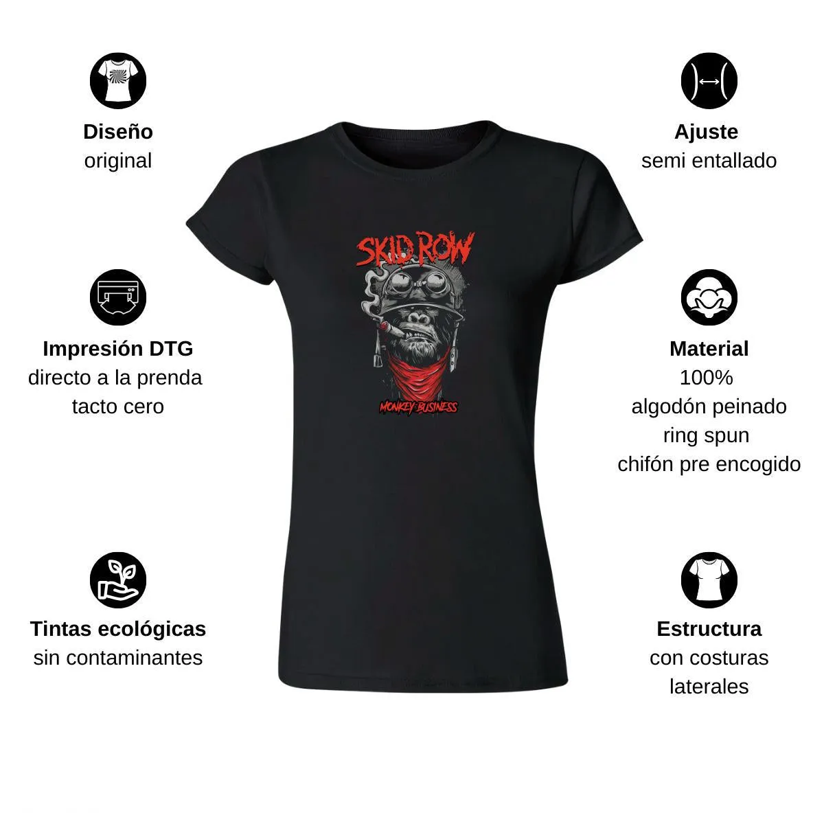 Playera Mujer Rock Skid Row Monkey Business 1014N