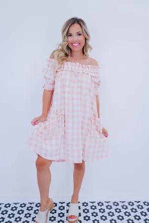 ***Playful Plaid Off The Shoulder Dress SAMPLE