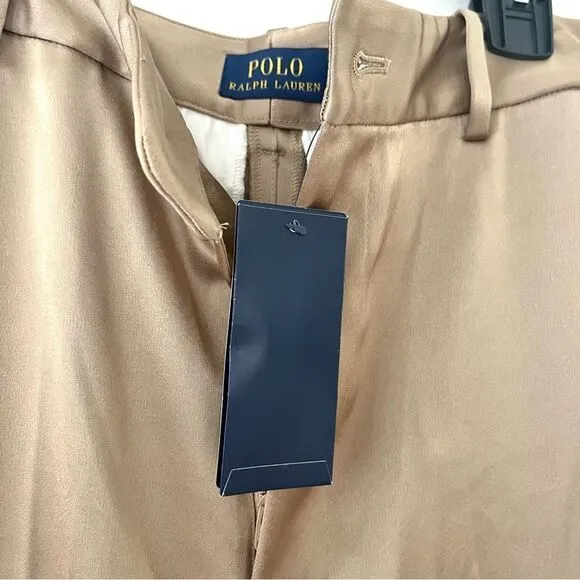 Polo Ralph Lauren High Rose Cuffed Satin Shorts in Gold Tan Size 4 NWT