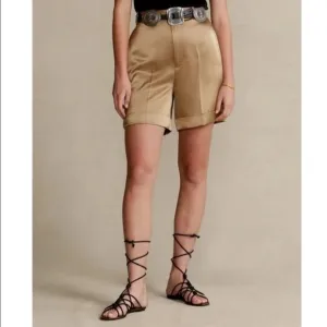 Polo Ralph Lauren High Rose Cuffed Satin Shorts in Gold Tan Size 4 NWT