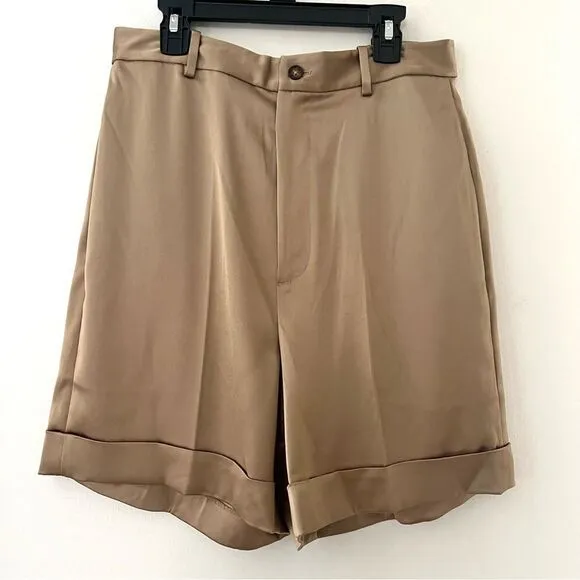 Polo Ralph Lauren High Rose Cuffed Satin Shorts in Gold Tan Size 4 NWT