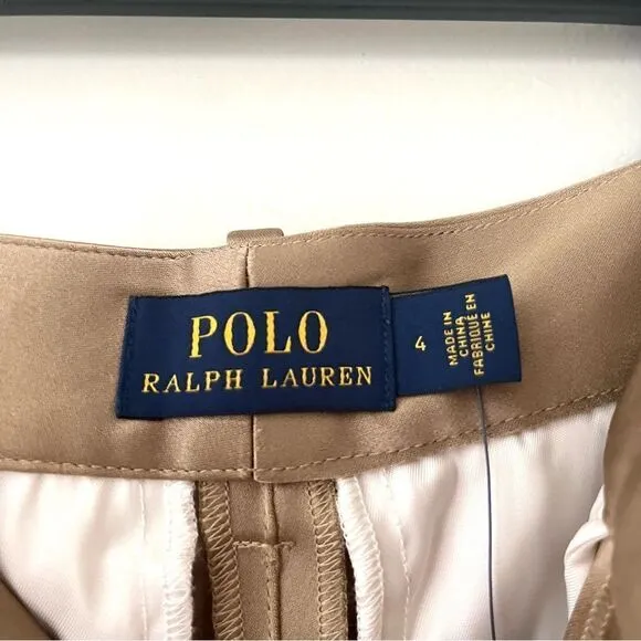 Polo Ralph Lauren High Rose Cuffed Satin Shorts in Gold Tan Size 4 NWT