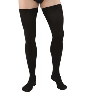 PR/1 JOBST MEDICAL LEG WEAR, MEN, RIBBED, THIGH HIGH W/SIL DOT BAND, 20-30MMHG, MD, BLACK, CLOSED TOE