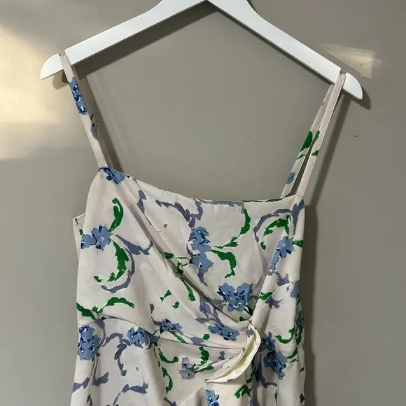 Prabal Gurung Dress Collective Floral Side Ruffle Spring Ivory Midi Dress Sz 12