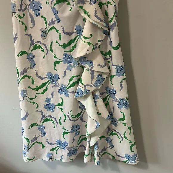 Prabal Gurung Dress Collective Floral Side Ruffle Spring Ivory Midi Dress Sz 12