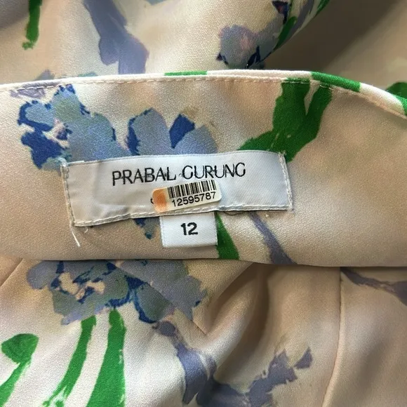 Prabal Gurung Dress Collective Floral Side Ruffle Spring Ivory Midi Dress Sz 12