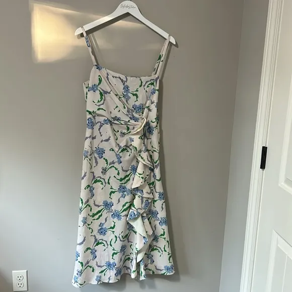 Prabal Gurung Dress Collective Floral Side Ruffle Spring Ivory Midi Dress Sz 12