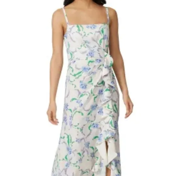 Prabal Gurung Dress Collective Floral Side Ruffle Spring Ivory Midi Dress Sz 12