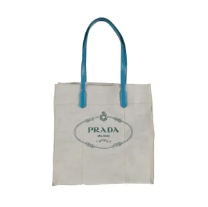 Prada Blue Canvas Shoulder Tote