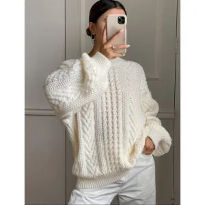 preppy classic cable knit oversized sweater cream white