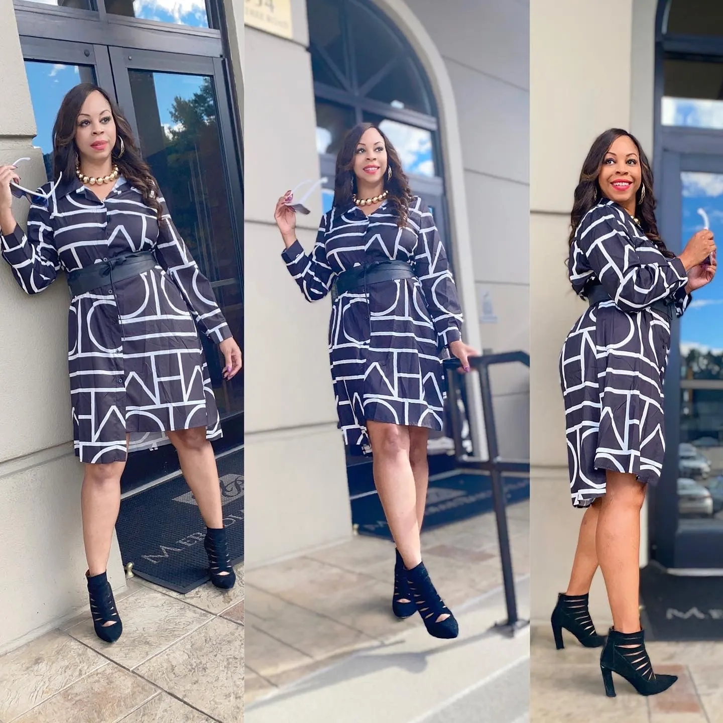 Print Collar Shirt Dress ‼️Belts sold separately!