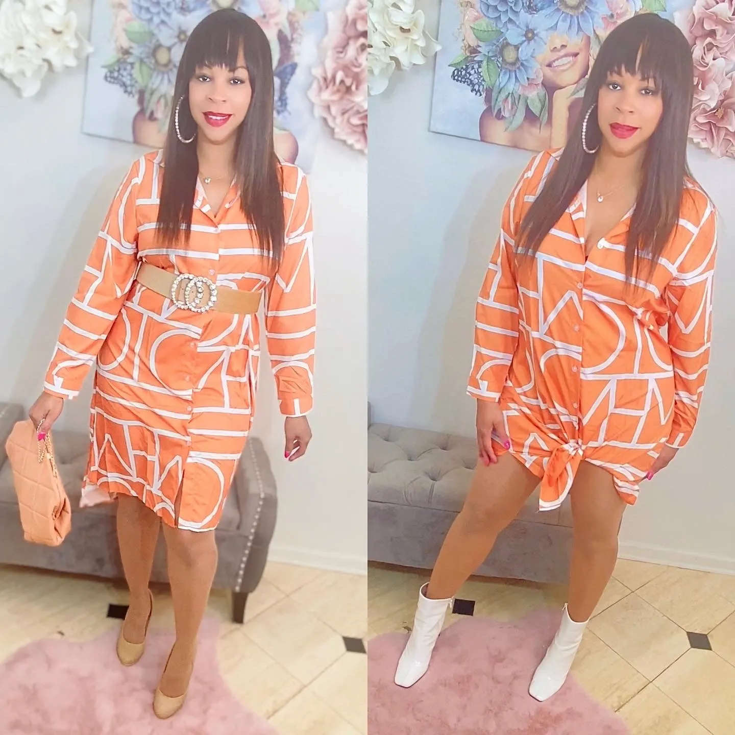 Print Collar Shirt Dress ‼️Belts sold separately!