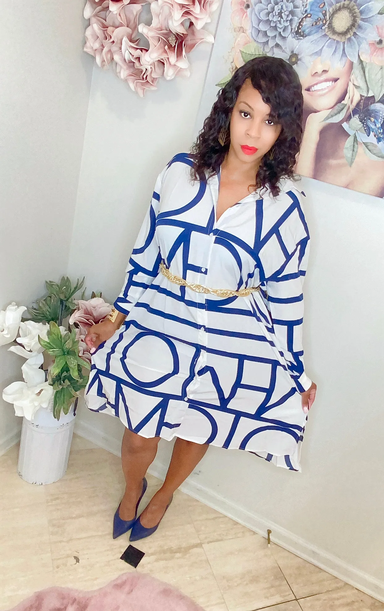 Print Collar Shirt Dress ‼️Belts sold separately!